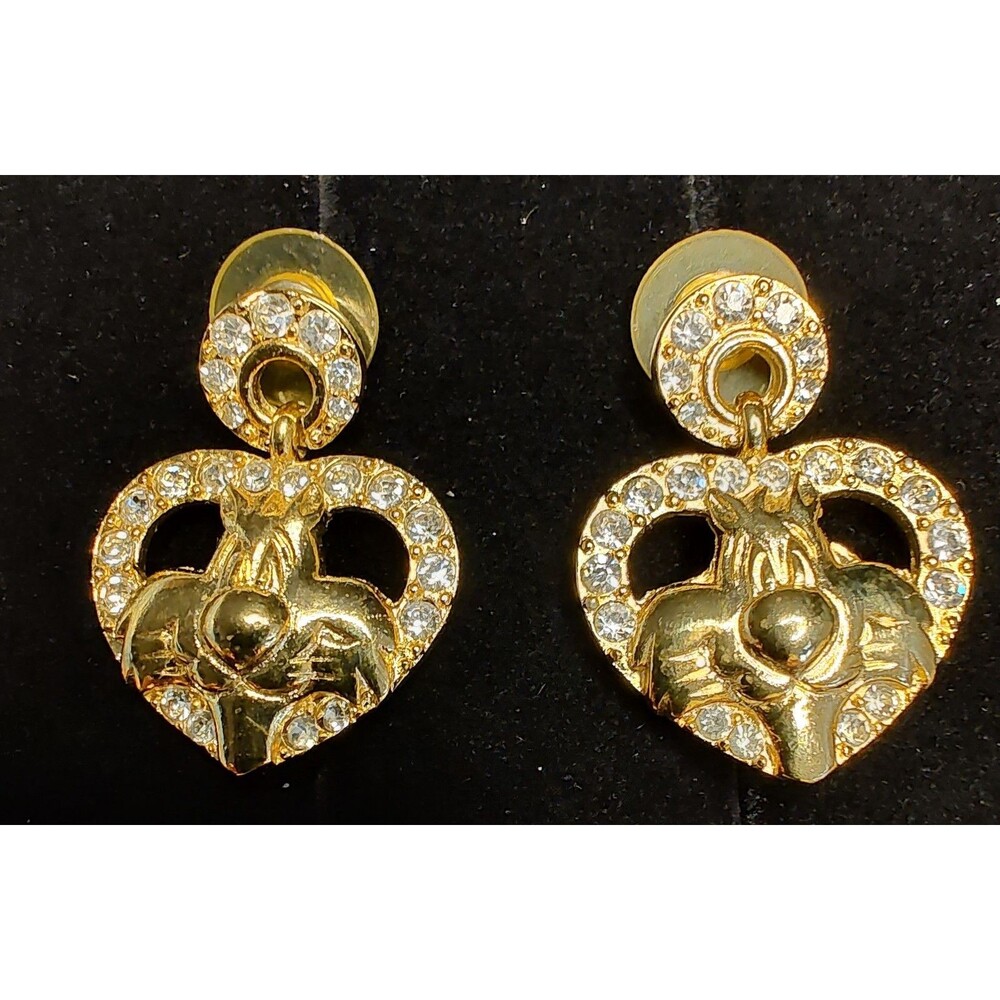 Vintage Gold Tone Sylvester The Cat Earrings Pierced Dangle Warner Brothers
